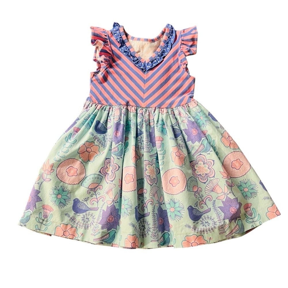 Eleanor Rose Pink and Blue Multi Pattern Harper Casual Dress Size 4-5